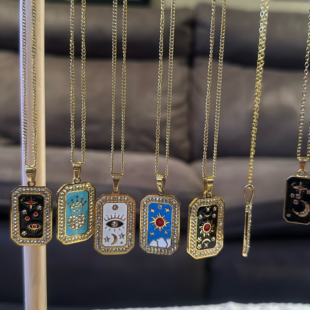 Large Zodiac Pendant Necklaces with zirconia stones